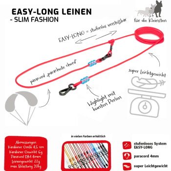 Preview: easylong Hundeleine - XS-FASHION - 3m - Farbwahl